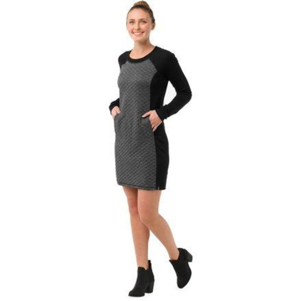 Smartwool Quilted Dress Women Large‎ Black Gray Merino Wool Raglan Pocket